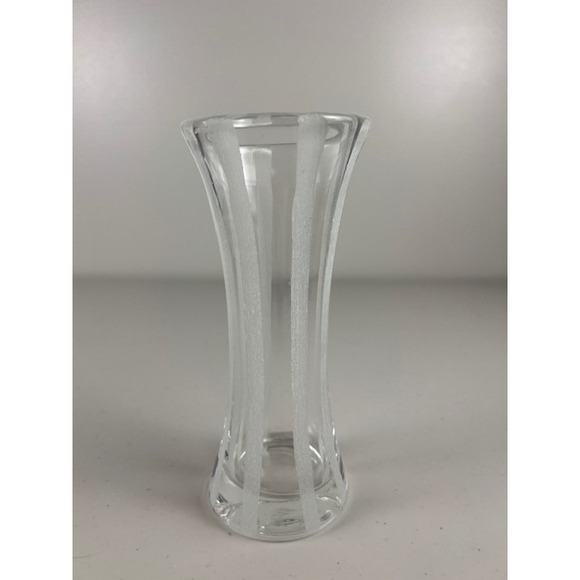 Bormioli Rocco Art Glass 7.5" Etched Vertical Stripes FENCE FLOWER VASE - Picture 2 of 7